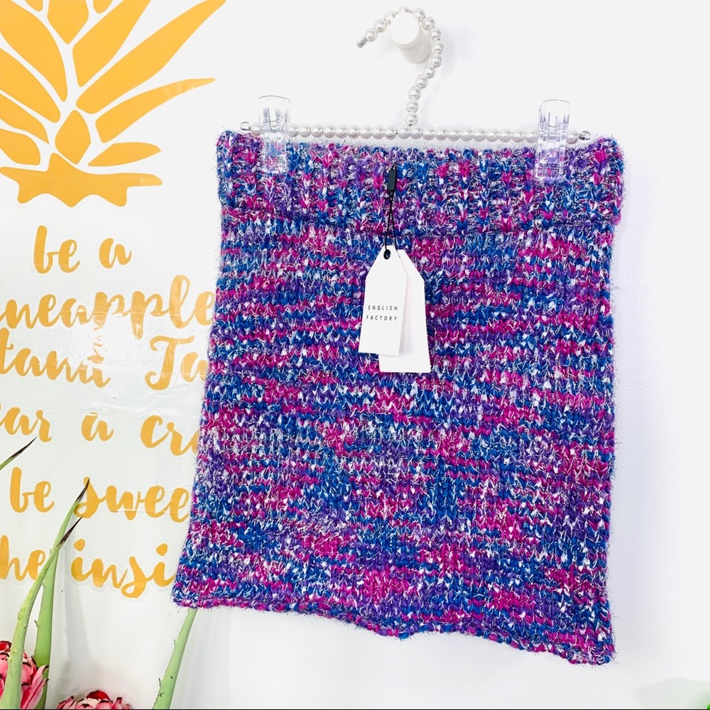 ENGLISH FACTORY Pink Purple Tinsel Knit Mini Skirt Size Small - Picture 7 of 7
